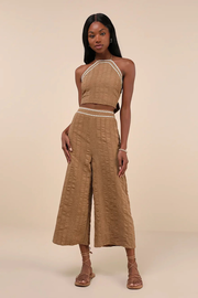 Sunny Textured Velvet Crop Sleeveless Top Wide-Leg Pants Set