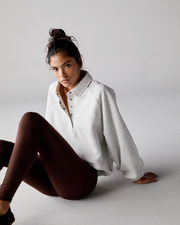 Slouchy Button Up Sweatshirt - Light Grey Melange