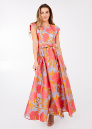 Olivia Gown Hot Coral Pansy Vine Organza