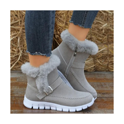 New Snow Boots Winter Warm Thickened Solid Color Plush Ankle Boots With Buckle Design Plus Velvet Flat Shoes For Women