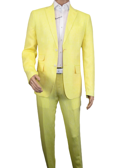 Men Premium 100% Linen Cocktail Suit by INSERCH Breathable and cool SU880 Yellow