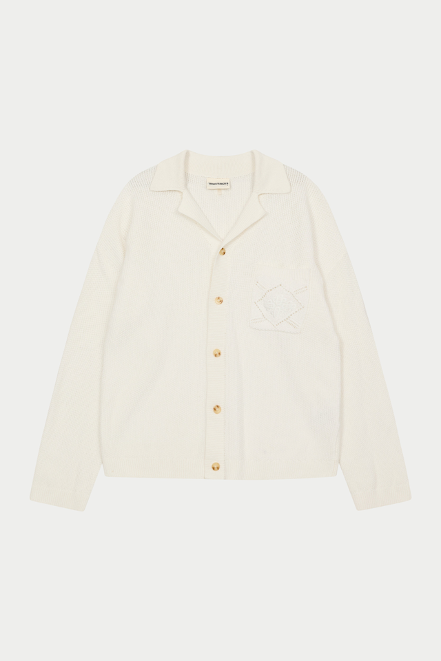 CROCHET KNITTED EMBLEM POCKET SHIRT - OFF WHITE