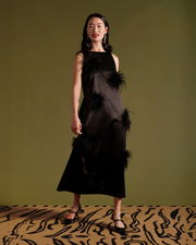 Francesca Feather Maxi Dress - Black/Black