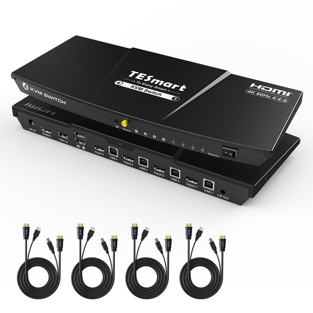 4 Port KVM Switch Kit HDMI 4K60Hz with EDID, 4 PCs 1 Monitor