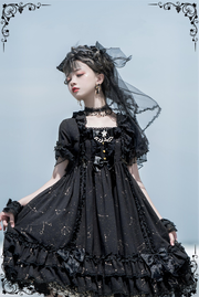 Sakuya Lolita~Whisper of Stars~Vintage Lolita OP Dress Constellation-themed Black Lolita Dress