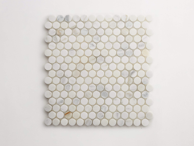 clé calacatta gold | penny round mosaic sheet ~ ¾"x¾"x⅜"