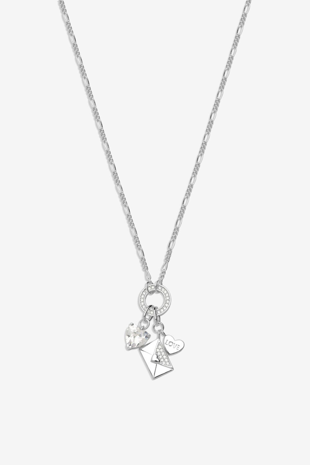 Sterling Silver 925 Cubic Zirconia Heart and Envelope Charm Pendant