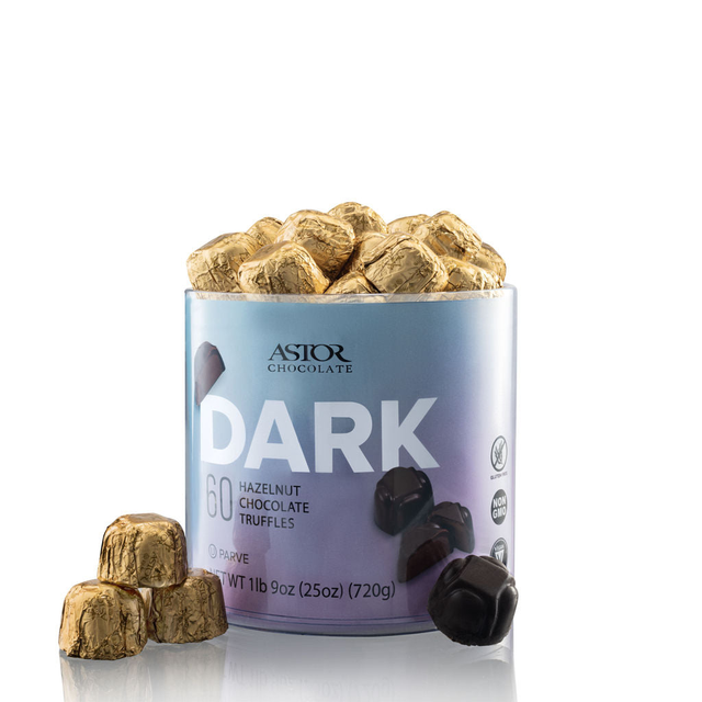 Vegan Certified Parve Gourmet Hazelnut Dark Chocolate Truffle 60 pcs Tub