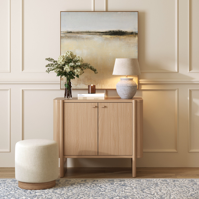 Mid-Century Modern Solid Wood Accent Cabinet Raw Oak