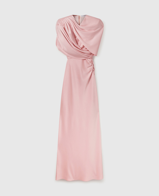 Satin Wrapped Short-Sleeve Maxi Dress