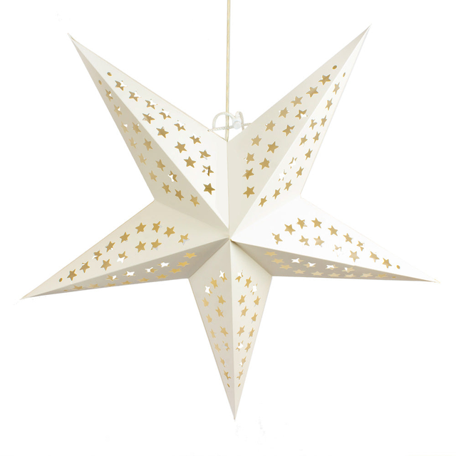24" Solid White Stars Cut-Out Paper Star Lantern, Hanging Wedding & Party Decoration
