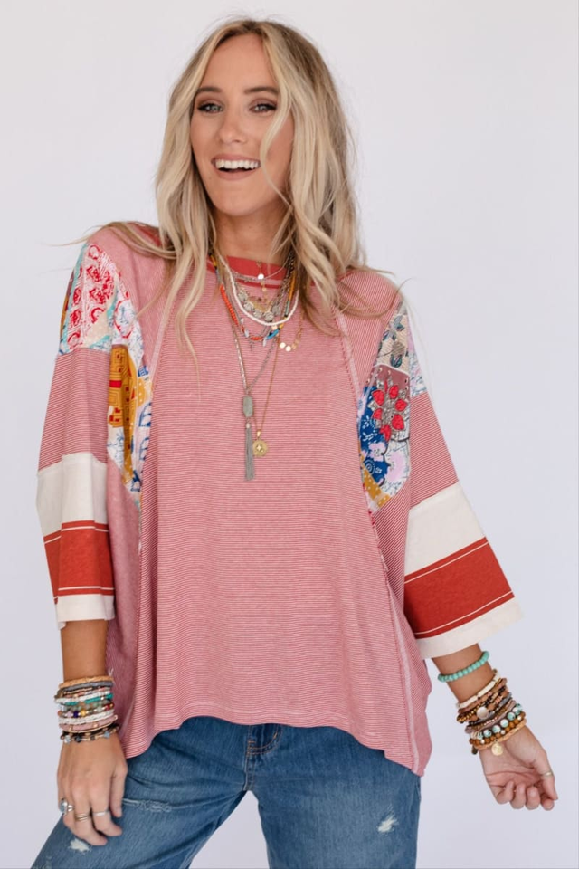 Britt Patchwork Top - Red