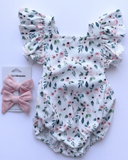 Shiloh Ruffle Back Romper - Pink and White Floral