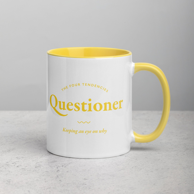 The Four Tendencies Yellow and White “Questioner” Mug