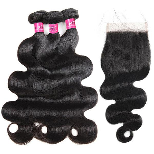 Body Wave Remy Hair Bundles With Closure 3 Bundles with 5x5 Transparent Lace Closure