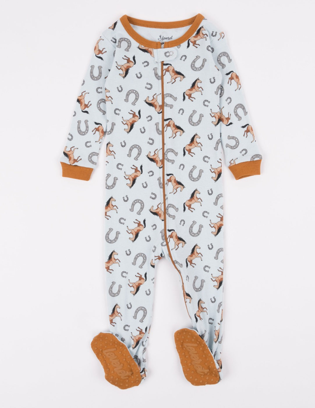 Kid's Footed Light Blue Horse Pajamas