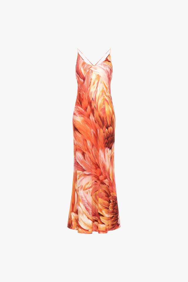 Plumage print long dress