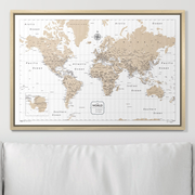 Push Pin World Map (Pin Board) - Light Brown Color Splash