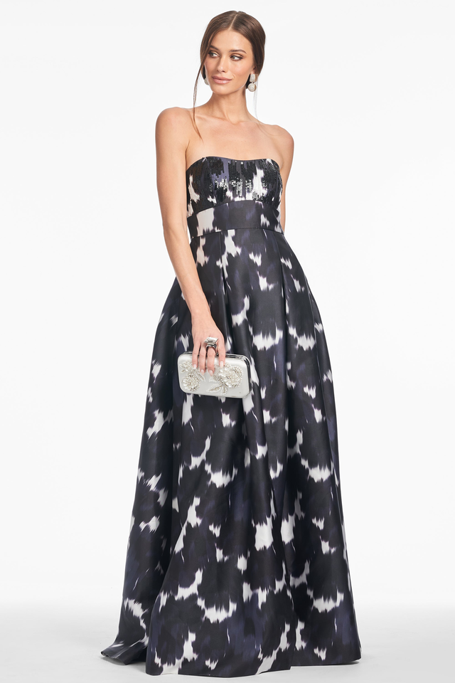 Embellished Giovanna Gown - Dark as Night Ikat - Final Sale