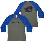 Notch El Muerto 3/4 Sleeve Baseball Tee - Heather Grey/Royal