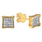 0.05 Carat (ctw) 18K Yellow Gold Plated Sterling Silver Round Diamond Mens Stud Earrings 1/10 CT