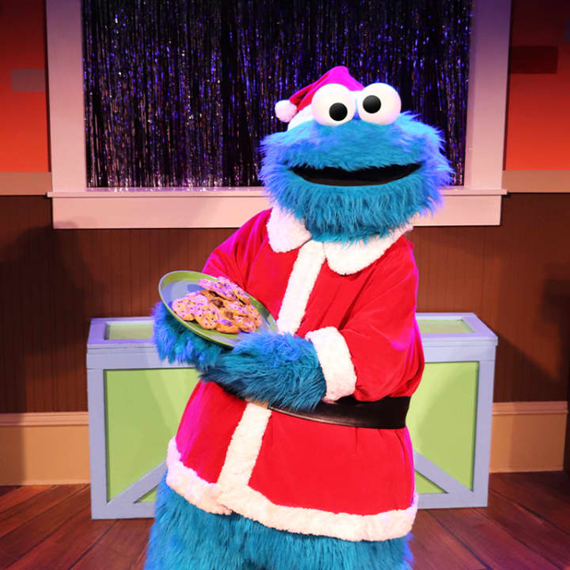 Decorating with Santa Cookie Monster at Sesame Place Philadelphia