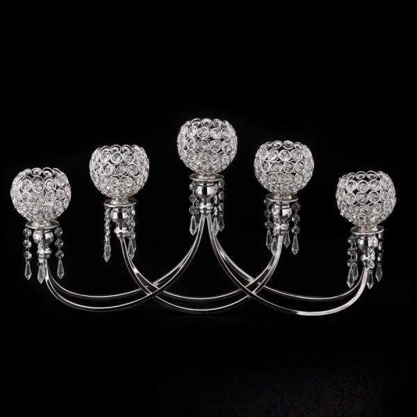 Decostar™ Crystal Bead Tabletop Low Candelabra 13¼" - Silver