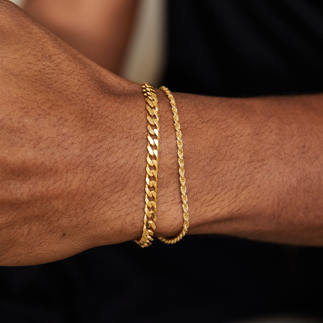 Gold Curb + Rope Bracelet - 5mm