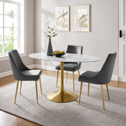 Lippa 60" Oval Artificial Marble Dining Table in Gold White