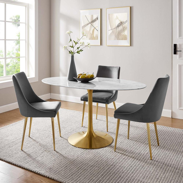 Lippa 60" Oval Artificial Marble Dining Table in Gold White