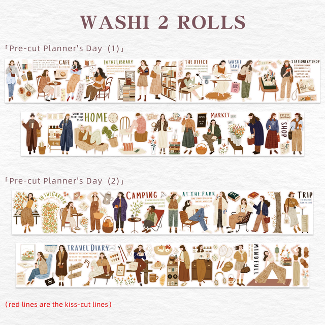 Pre-cut Planner's Day Washi/PET Tape Set