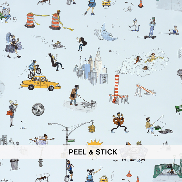 JOANA AVILLEZ'S STREET SCENES PEEL & STICK - MULTICOLOR ON SKY BLUE