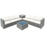 8 Pieces Wicker Sofa Rattan Dining Set Patio Furniture with Storage Table