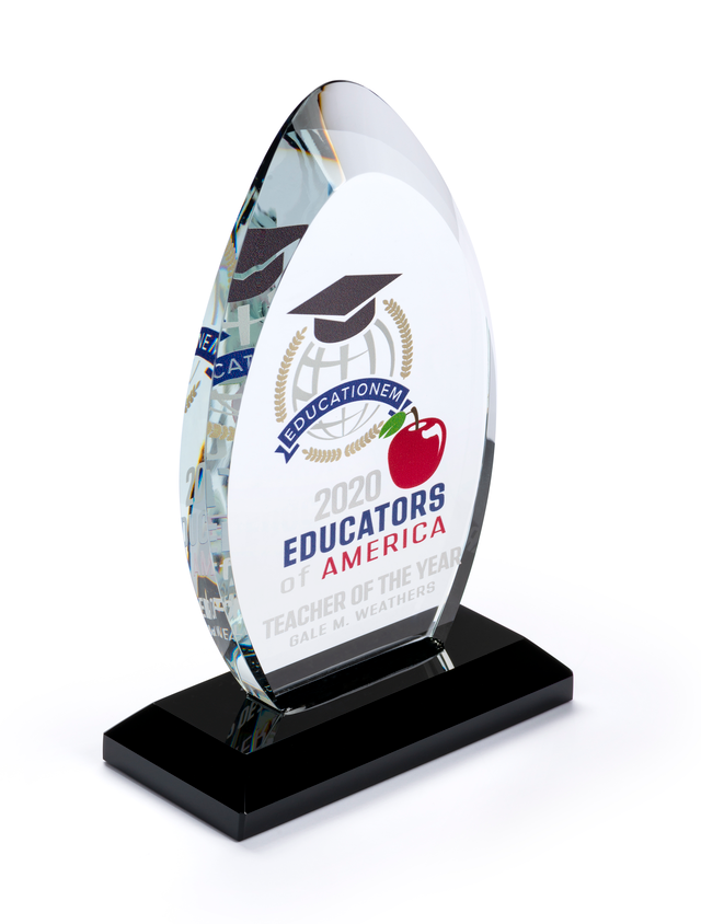 3.75 x 5.75 Teardrop Glass Award w/ Gift Box, 2-Sided Custom Printed - Clear