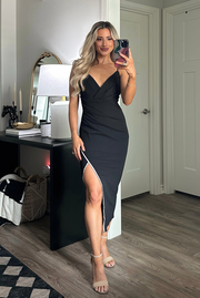 Darby Embellished Slit Midi Dress: Black