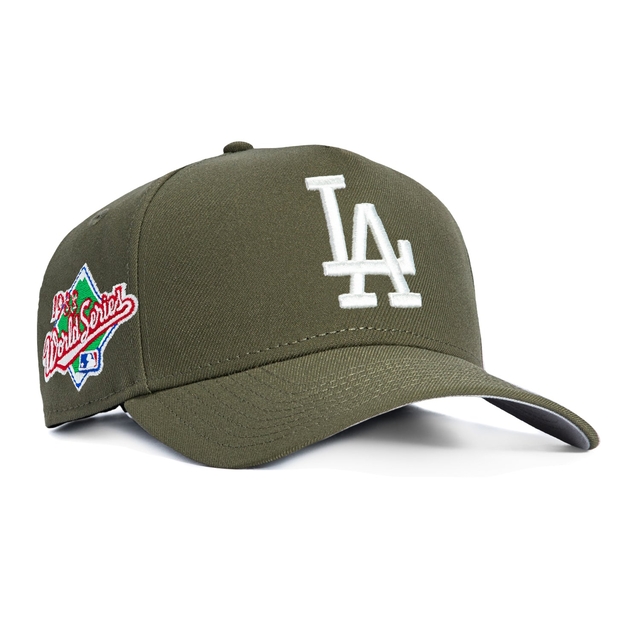 New Era 9Forty A-Frame Los Angeles Dodgers 1988 World Series Patch Snapback Hat - Olive, Ivory