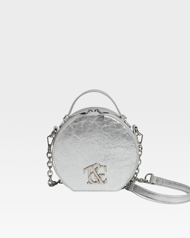 Leather Mini Crossbody Bag in Silver