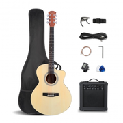 Glarry GMA201 41 Inch EQ Acoustic Guitar Kit Cutway Design Black Natural