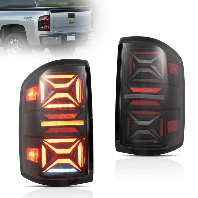 07-13 Chevrolet Silverado 1500 2500HD 3500HD & 07-10 GMC Sierra 1500 2500HD 3500HD Dually Vland LED III Tail Lights With Red Turn Signal Clear