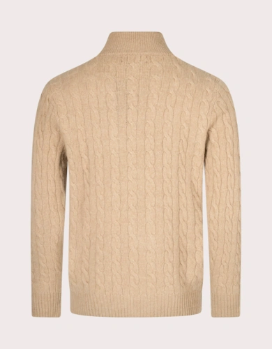 Cashmere Blend Quarter Zip Cable Knit Jumper