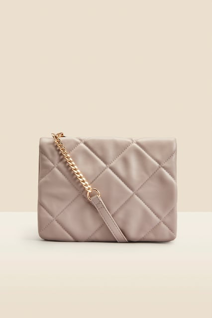 Taupe Quilted Cross Body Bag