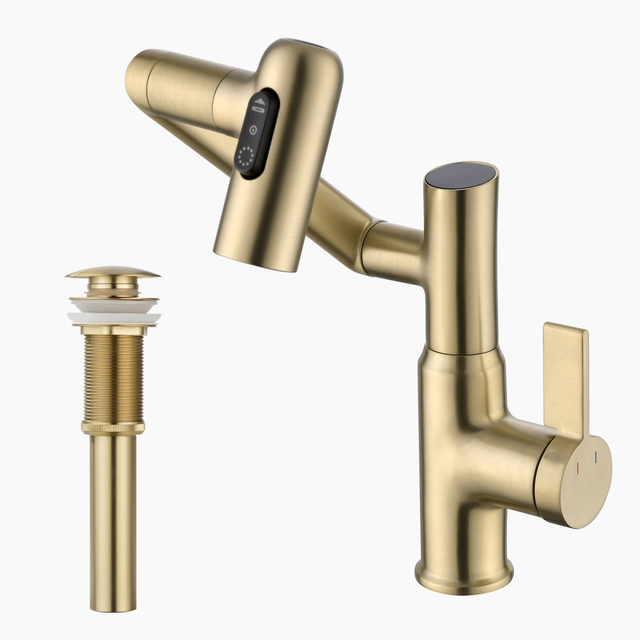 Lefton Single-Hole Rotatable Faucet with Temperature Display-BF2204 with Pop-up Bathroom Sink Drain Stopper Without Overflow-D01