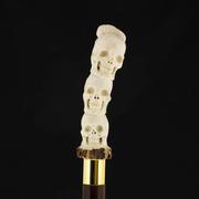 Carved Cycle of Life: Skull/Snake Bone Handle Cane - Limited Supply