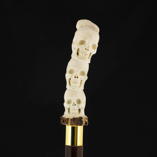 Carved Cycle of Life: Skull/Snake Bone Handle Cane - Limited Supply