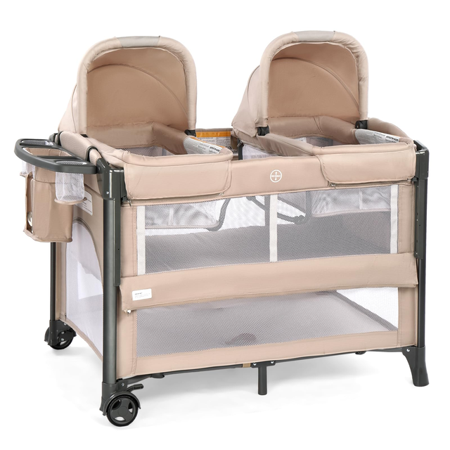 JOYMOR Twin Baby Bassinet Bedside Crib Sleeper Nursery