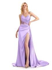 Sexy Soft Satin Side Slit See Through Floor-Length Long Mermaid Bridesmaid Dresses
