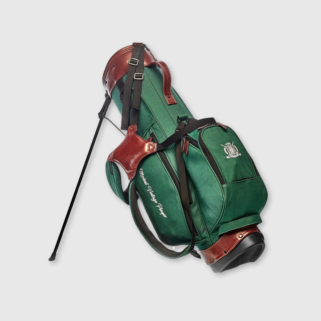 Green Canvas / Leather Golf Bag - Stand