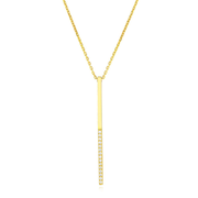 Yellow White Rose Gold Over Sterling Silver CZ Bar Lariat Necklace (Solid Links) 16"-18"