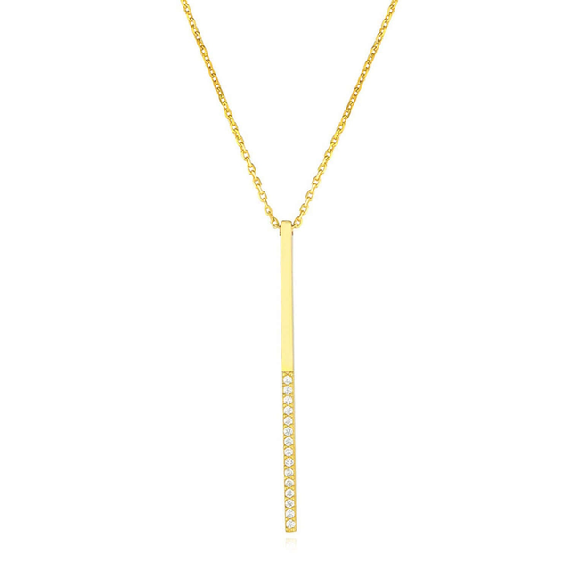 Yellow White Rose Gold Over Sterling Silver CZ Bar Lariat Necklace (Solid Links) 16"-18"