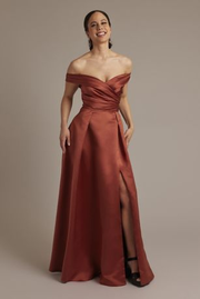 Satin Off-the-Shoulder Ball Gown Bridesmaid Dress